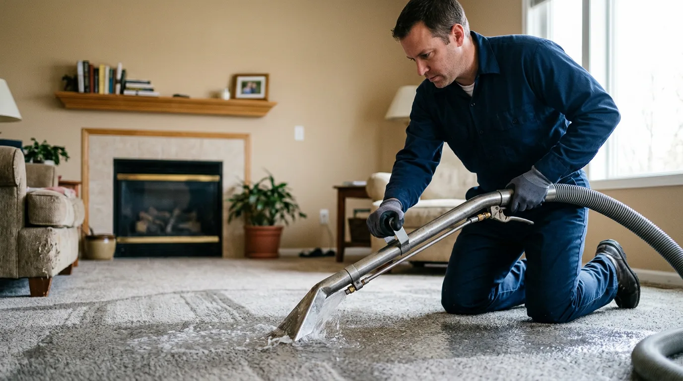 Water damage restoration technician working near New Glarus, WI